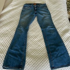 James jeans flare bottom low rise washed denim